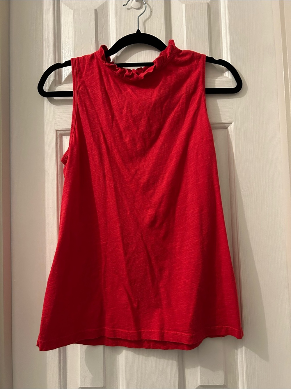 Anthropologie Red Ruffle Mock Neck Sleeveless Tank